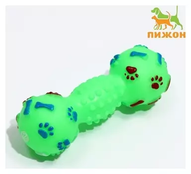 Игрушка пищащая "Гантель с лапками" для собак, 13 см, зелёная