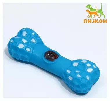 Игрушка пищащая "Кость с портретом" для собак, 15 см, голубая