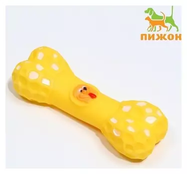 Игрушка пищащая "Кость с портретом" для собак, 15 см, жёлтая