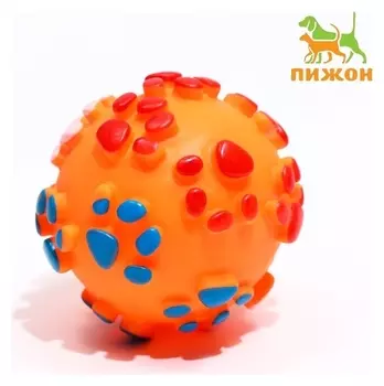 Игрушка пищащая "Мяч лапка"для собак, 6,5 см, оранжевая
