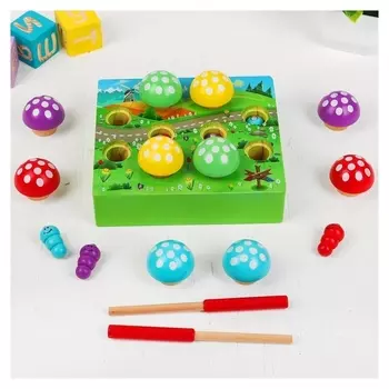 Игрушка развивающая рыбалка "Червячки под грибочками" 8×19×16.5 см