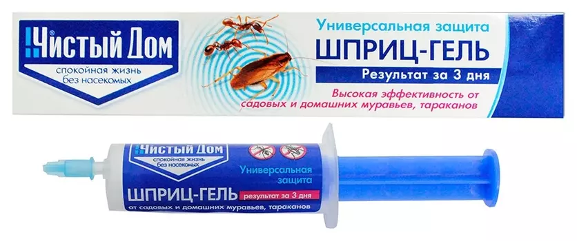 Инсектицид чистый дом гель от тараканов, садовых и домашних муравьев, шприц 20мл