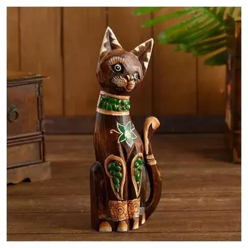 Интерьерный сувенир "Кошка с зелёным цветком" 30 см