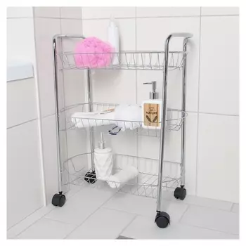 Этажерка напольная 3-х секционная, на колёсиках, 50×26,5×63 см, цвет хром