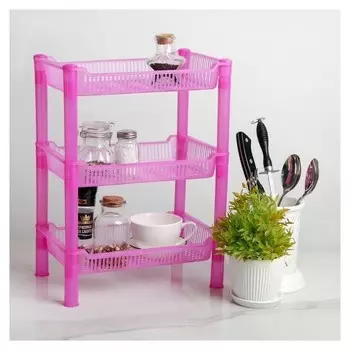 Этажерка настольная 3-х секционная розовая