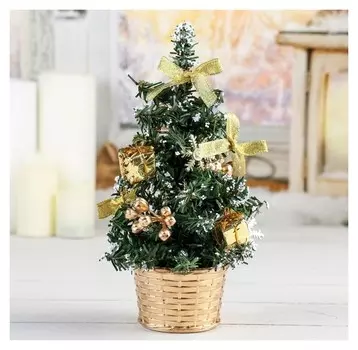 Ёлка декор 20 см банты и снежинки золото, D нижнего яруса 11 см