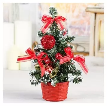 Ёлка декор 20 см красная снег