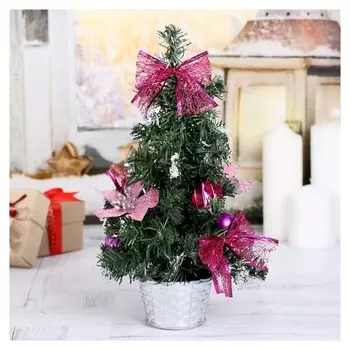 Ёлка декор 30 см розовая пуансетия в снегу