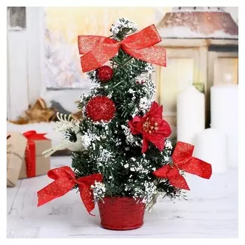 Ёлка декор 30 см со снегом красная