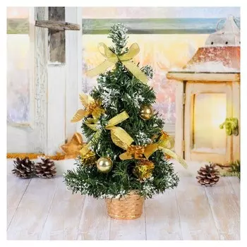 Ёлка декор 30 см золотая пуансетия в снегу