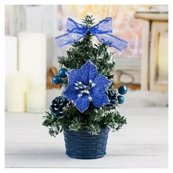 Ёлка декор синий со снегом 20 см, D нижнего яруса 12 см