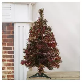 Ёлка радуга с красным 60 см, D иголок 6 см, D нижнего яруса 35 см, 60 веток, пласт подставка