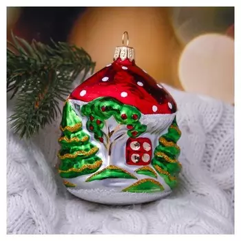 Ёлочная игрушка ручной работы "Домик-грибок" 7,4 см