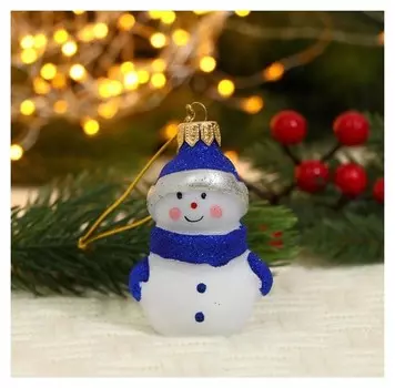 Ёлочная игрушка "Снеговичок в шапочке" ручная роспись, 8,4 см