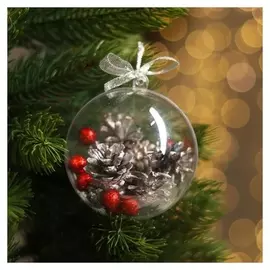 Ёлочная игрушка «В шарике» серебро с красным