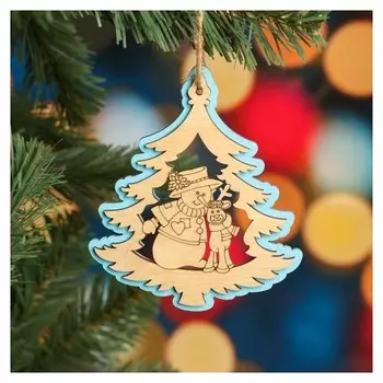 Ёлочное украшение "Дерево", голубой блеск, под роспись, D=10 см