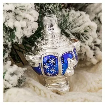 Ёлочное украшение "Самовар" синий 8 см