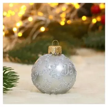 Ёлочный шар D-5 см "Узор блеск" ручная роспись, серебро