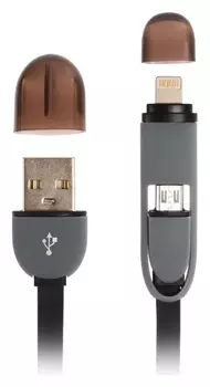 Кабель 2 в 1 Ritmix Rcc-200, Micro Usb/lighting - Usb, плоский, 1 А, 1 м, черный