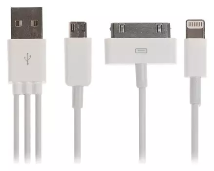 Кабель 3 в 1 Luazon, Microusb/lightning/iphone 30-pin - Usb, 1 А, 0.2 м, белый
