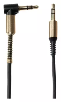Кабель аудио AUX Luazon, Jack 3.5 мм(M)-jack 3.5 мм(m), угловой, металл пружина, 1 м, черный