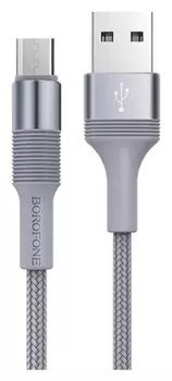 Кабель Borofone Bx21, USB - Microusb, 2.4 А, 1 м, тканевая оплетка, серебристый