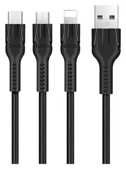 Кабель Hoco U31, Microusb/lightning/type-c - Usb, 2.4 А, 1.2 м, черный
