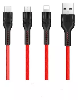 Кабель Hoco U31, Microusb/lightning/type-c - Usb, 2.4 А, 1.2 м, красный
