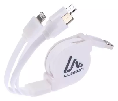 Кабель-рулетка 3 в 1 Luazon, Micro-usb/type-c/lightning - Usb, 2.4 А, 1 м, черно-белый