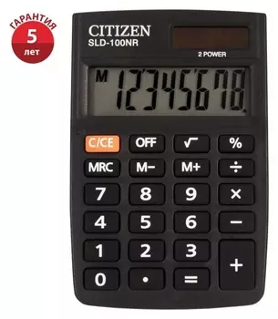 Калькулятор карманный 8-разрядный, Citizen Sld-100nr, двойное питание, 58 х 88 х 10 мм, чёрный