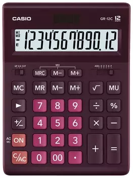 Калькулятор настольный CASIO GR-12С-WR (210х155 мм), 12 разрядов, двойное питание, бордовый