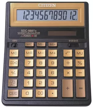 Калькулятор настольный Citizen Sdc-888tiige (203х158 мм), 12 разрядов, двойное питание, золотой