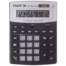 Калькулятор настольный Staff Stf-888-12-bs (200х150 мм) 12 разрядов, черный, серебристый верх