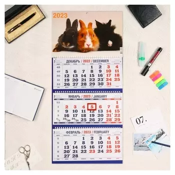 Календарь квартальный, трио "Символ года - 19" 2023 год, 31х69см