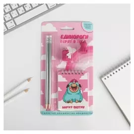 Канцелярский набор «Единороги верят в тебя», ластики 2 шт, блокнот, карандаши