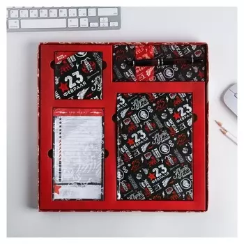 Канцелярский набор ежедневник, планинг, блок бумаг и ручка "23 февраля шрифтовуха"