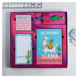 Канцелярский набор ежедневник, планинг, блок бумаг и ручка "NO Drama Llama"