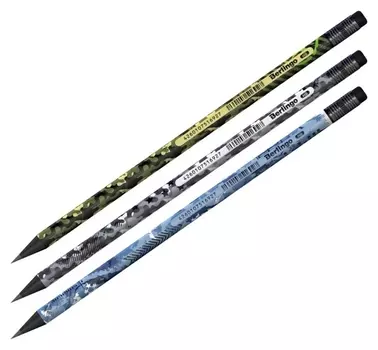 Карандаш ч/г Berlingo "Military" HB, круглый, с ластиком, черное дерево, заточен