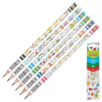 Карандаш чернографитный №1school, б/ласт., НВ, 6шт/наб.