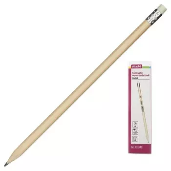 Карандаш чернографитный Attache кругл. HB, натур.дерево, заточ., с ласт.