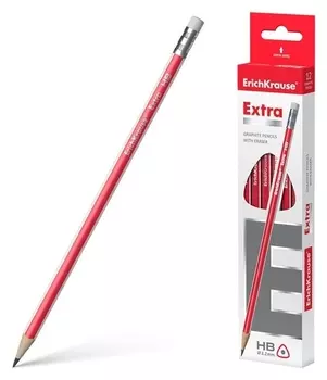 Карандаш чернографитный Erichkrause. Extra HB, с ластиком, трёхгранный