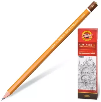 Карандаш чернографитный Koh-i-noor 1500, 1 шт., 3H, без резинки, корпус желтый, заточенный, 150003h01170ru