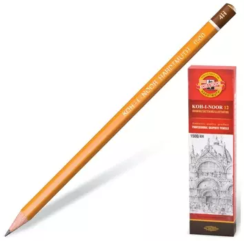 Карандаш чернографитный Koh-i-noor 1500, 1 шт., 4H, без резинки, корпус желтый, заточенный, 150004h01170