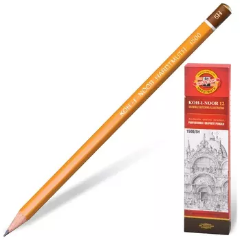 Карандаш чернографитный Koh-i-noor 1500, 1 шт., 5H, без резинки, корпус желтый, заточенный, 150005h01170