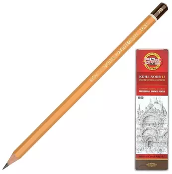 Карандаш чернографитный Koh-i-noor 1500, 1 шт., 7B, без резинки, корпус желтый, заточенный, 150007b01170ru