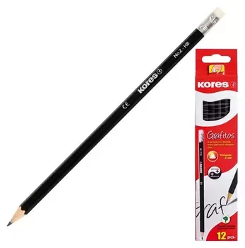 Карандаш чернографитный Kores шестигранный HB с ластиком