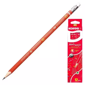 Карандаш чернографитный Kores трехгранный HB с ластиком и таблицей умножени