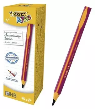 Карандаш чернографитный, обучающий письму, HB, розовый корпус, BIC Kids Evolution
