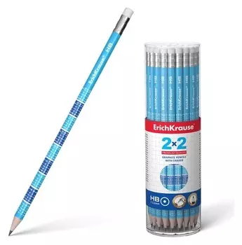 Карандаш чернографитный с ластиком Erich Krause 2x2 «Таблица умножения», HB, грифель D 2.2 мм, круглый, из отборной древесины, в тубусе