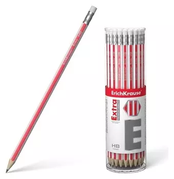 Карандаш чернографитный с ластиком Erichkrause Extra HB, грифель D 2.2мм, шестигранный, из отборной древесины, в тубусе